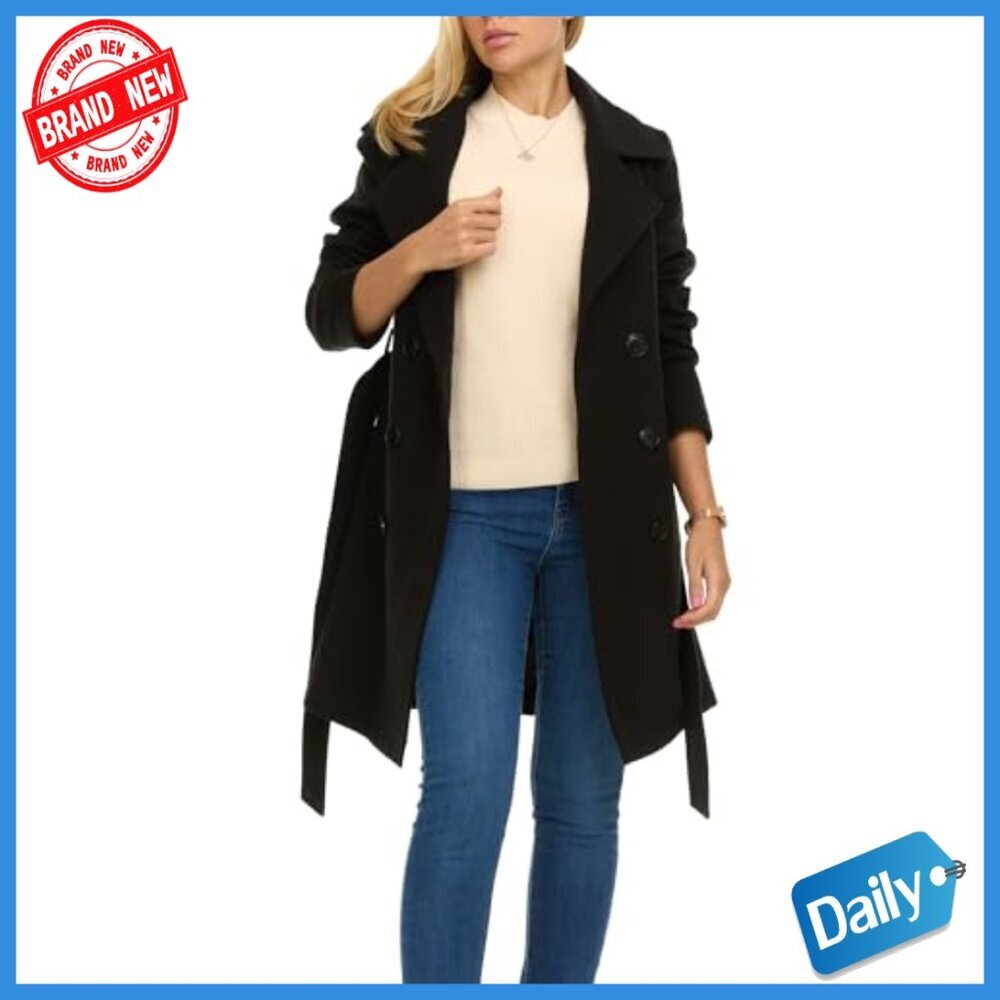 Double-Breasted Faux Wool Trench Coat, Winter Coat for Women - Picture 2 of 7